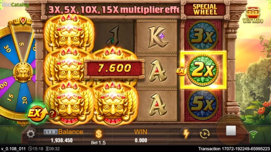 Demo game controls in Fortune Gems showing wager adjustment and multiplier reel analysis