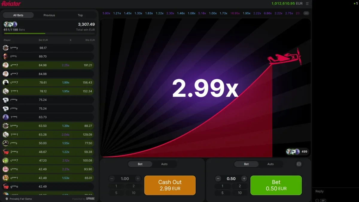 Aviator crash game interface showing ascending aircraft with real-time multiplying cash-out value