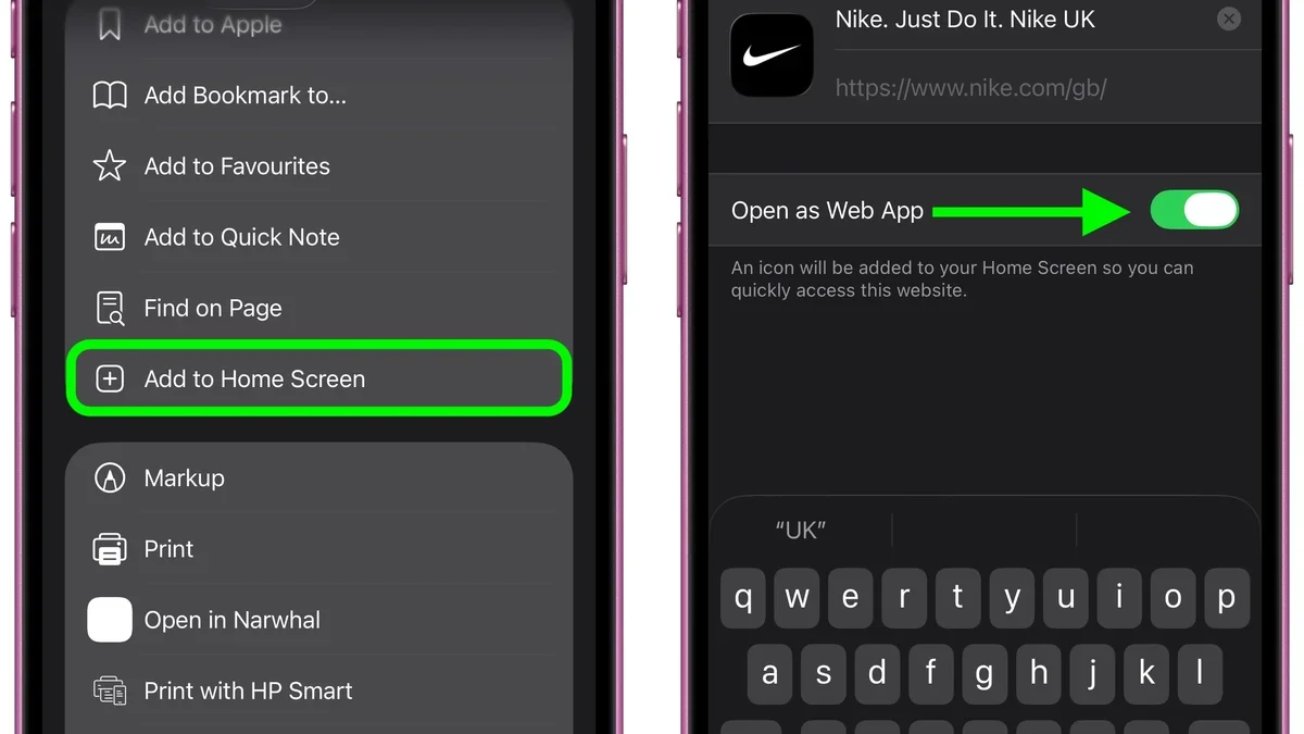 Apple iPhone Safari browser showing Add to Home Screen walkthrough for JILISS Web App